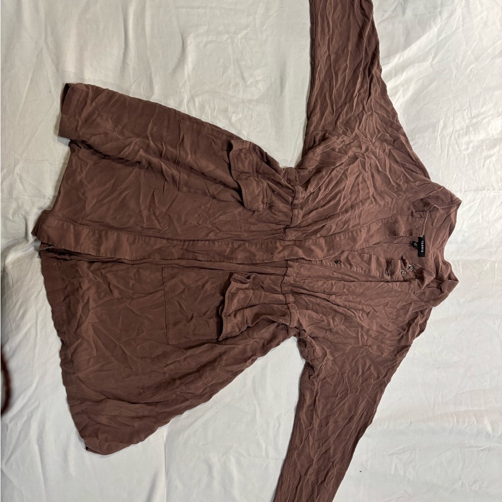 Torrid Mocha Lightweight Duster Tunic | Flowy Button Front Longline Shirt